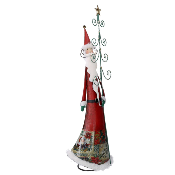 Babbo natale in metallo con albero rosso con led cm 29,2x14xh84,5