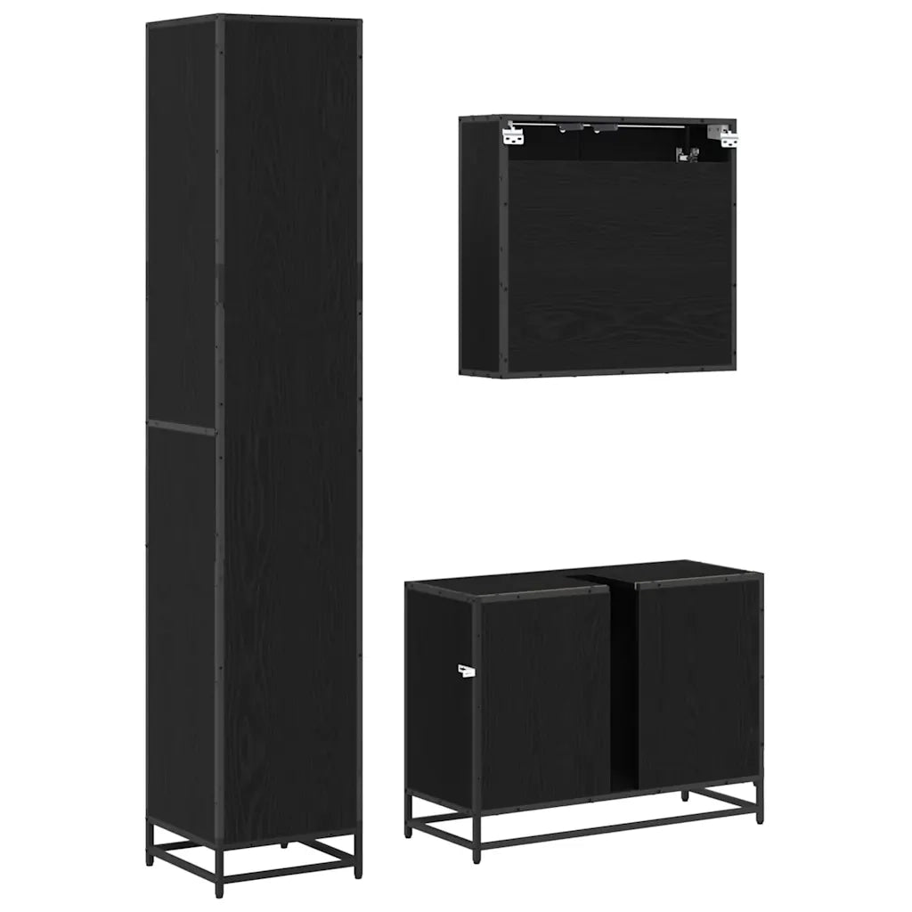 Set di mobili per il bagno 3 pcs Rovere Nero Legno multistrato 3402547
