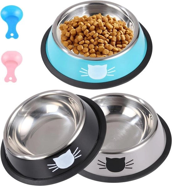 Porta cibo per gatti - 3 pezzi di ciotola per cibo antiscivolo in acciaio inox per gatti e piccoli cani