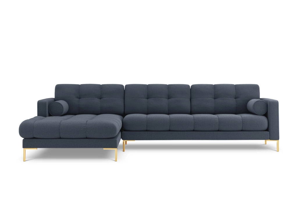 Cosmopolitan Design - Divano angolare sinistro "Bali" 5 posti in tessuto strutturato blu scuro 