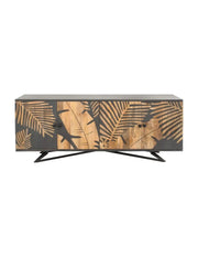 Buffet PLAYA 160 cm in legno massiccio di mango – 4 porte decorate e basamento in metallo nero