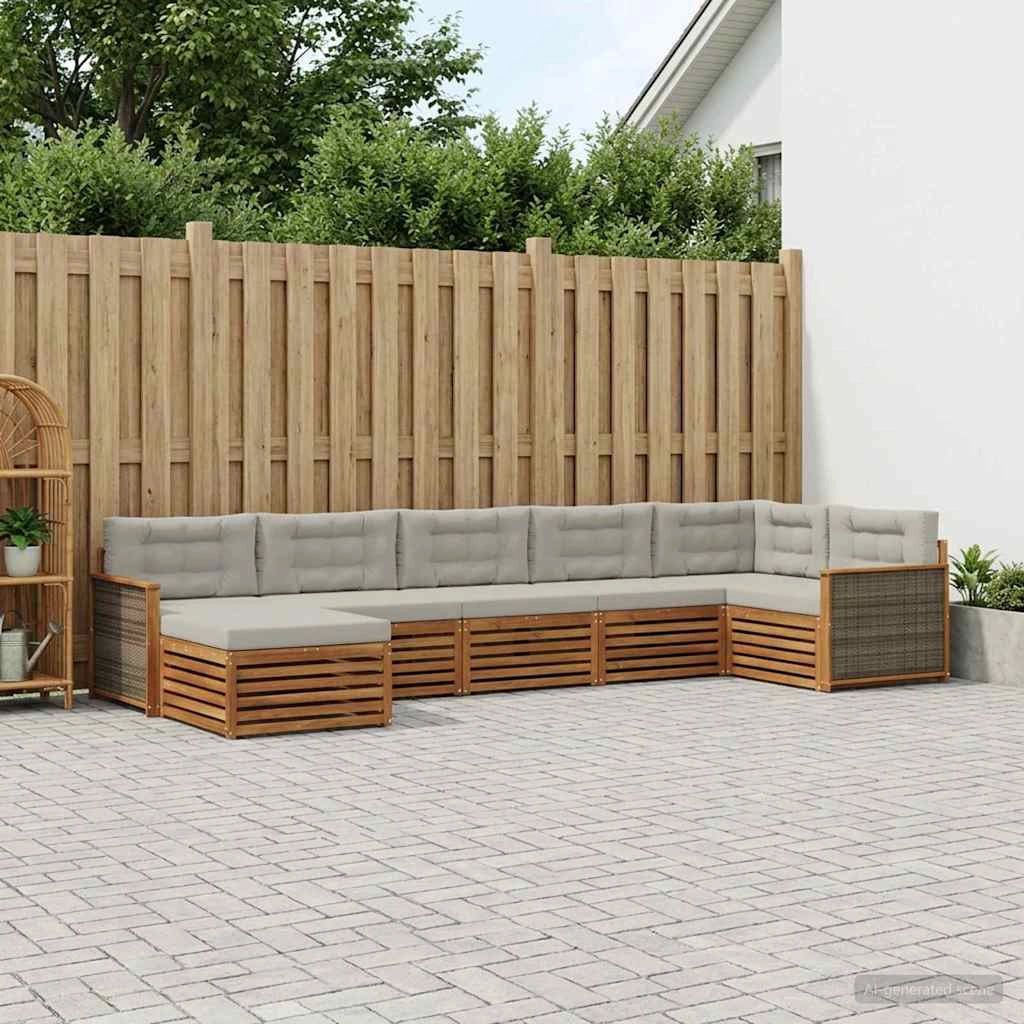 Set di divani da esterno 7 pz Naturale e Grigio Chiaro 3383619