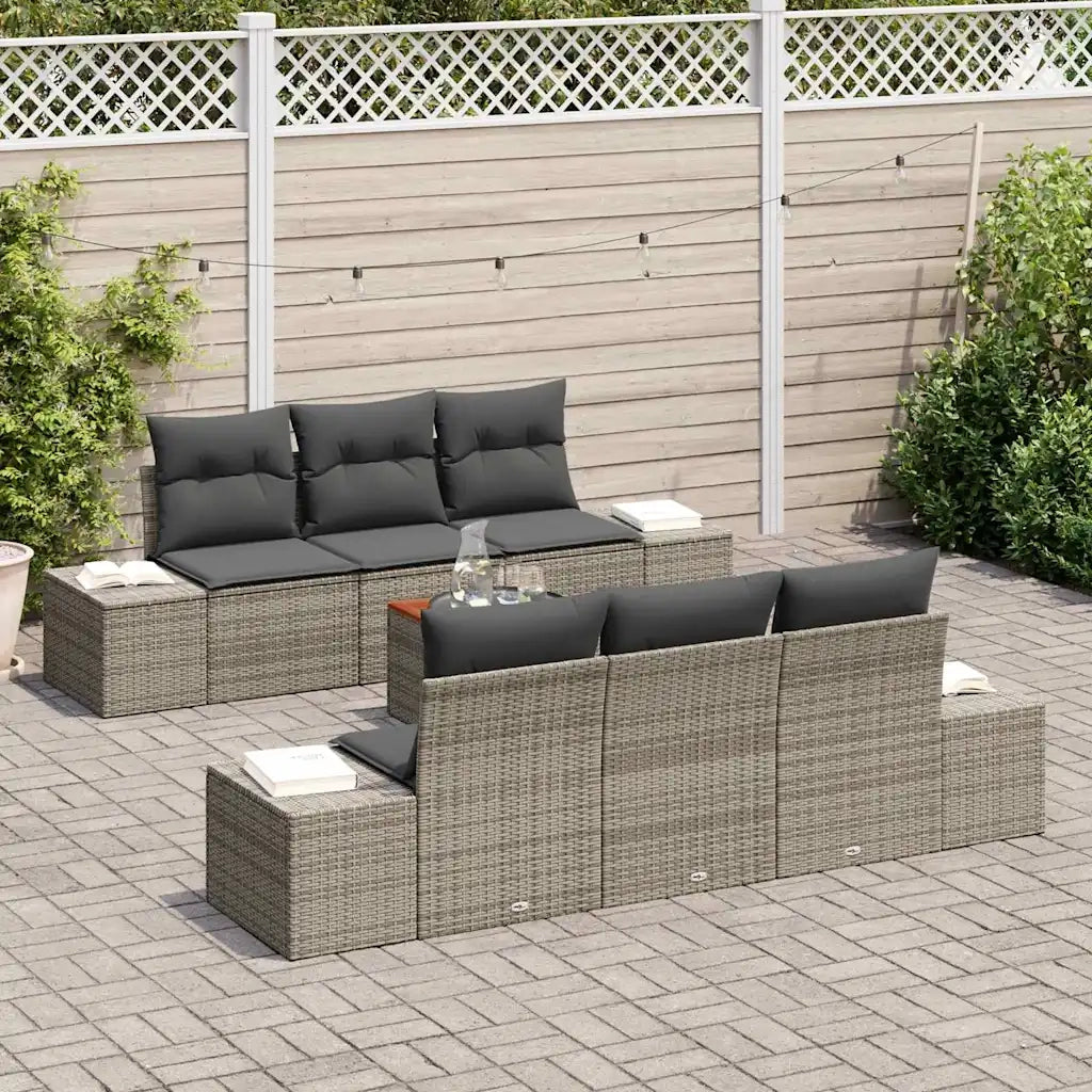 Set Divano da Giardino con cuscino 7 pcs Grigio polyrattan