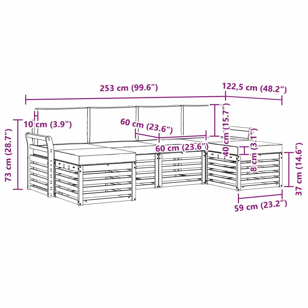 Set divani 6 pcs Naturale e Beige Legno di Acacia Massello 3375253