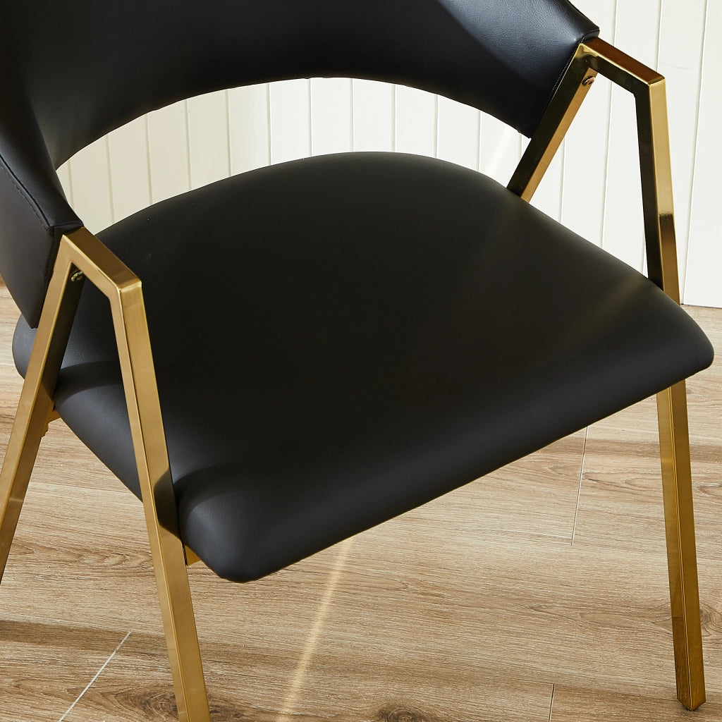 Sedia da pranzo con Schienale Ergonomico e Piedini Regolabili, Struttura in Metallo Dorato, PU Nero