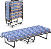 Letto Brandina Pieghevole, con Materasso in Memory Foam, Struttura Resistente e 4 Ruote Girevoli, Lettino Pieghevole, 200 x 80 x 40cm, Made in Italy (Blu)