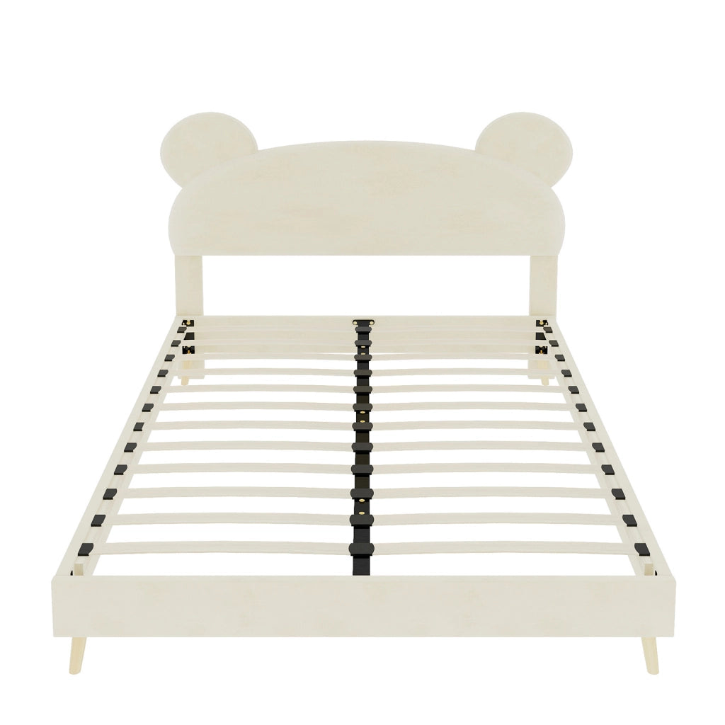 Letto per bambini 140x200 cm beige con testiera imbottita a orecchie d'orso e materasso