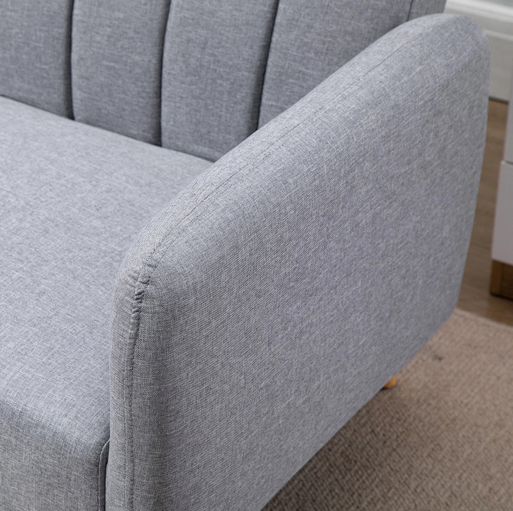 Divano letto 2 posti con schienale regolabile e gambe in legno, 173x75x73 cm, grigio