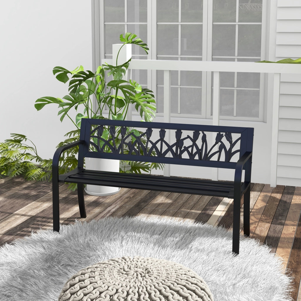 Panchina da Giardino 2 Posti ¨C Zephmum ¨C Acciaio Nero 125x50x75