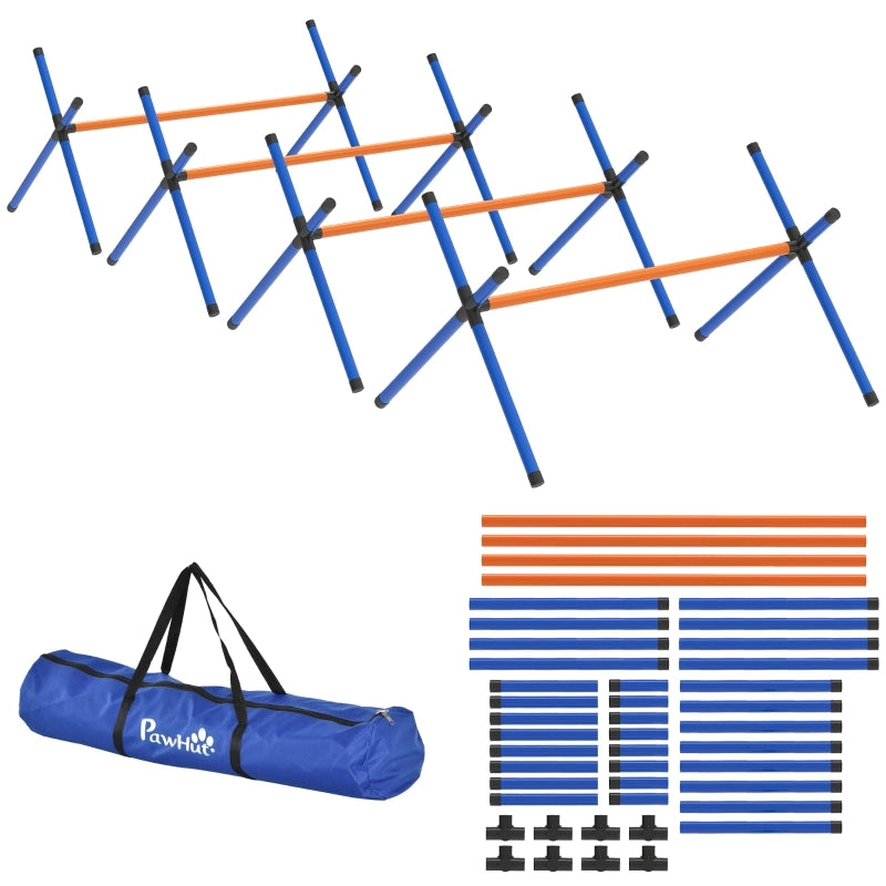 Kit di agility per cani, composto da 4 pezzi con ostacoli, borsa per il trasporto e struttura di allenamento regolabile in altezza per cani di