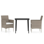 Set da Pranzo da Giardino 3 pz | Set Salotto da Giardino con Cuscini Beige e Nero