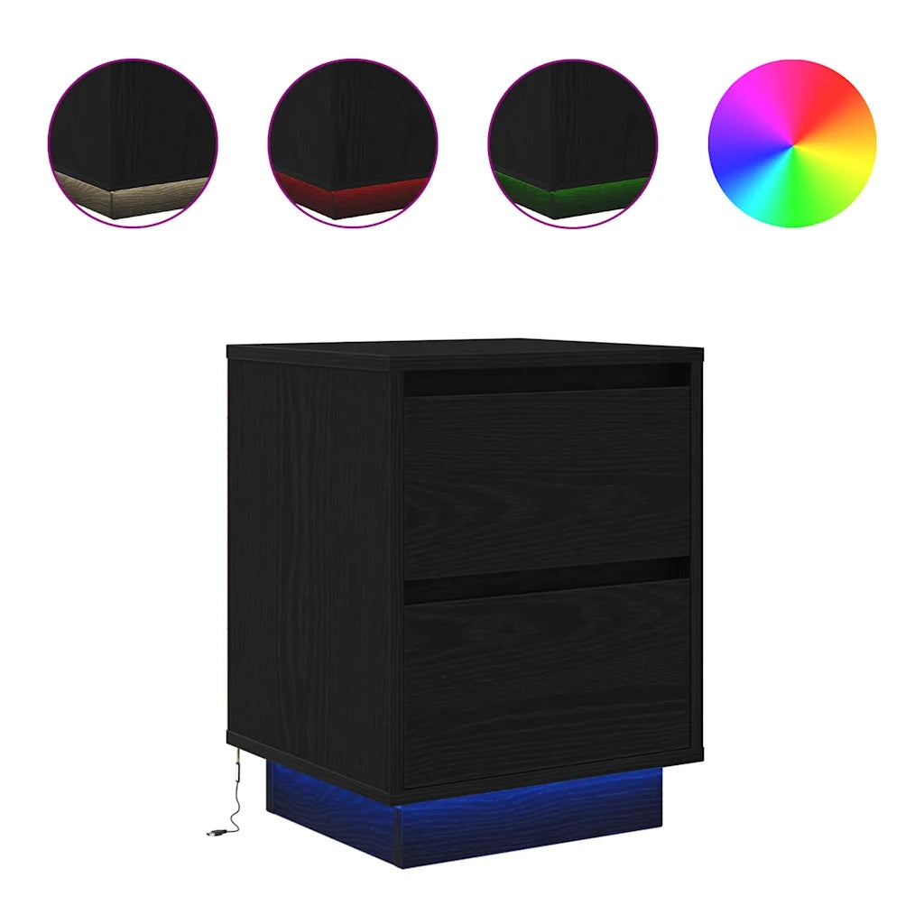 Comodino con Luci LED-Tavolino da notte Nero 38x34x50 cm 581071