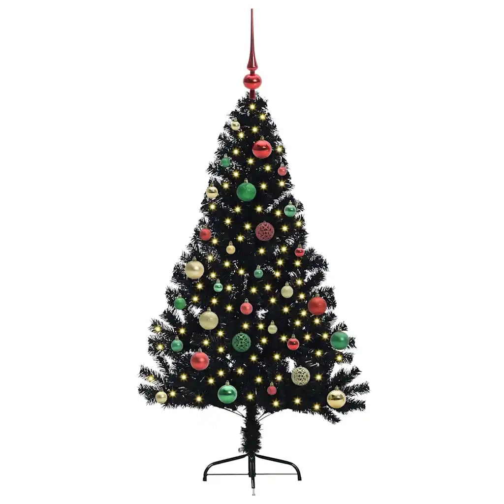 Albero di Natale | Decorazioni natalizie artificiale con luci integrate Nero 150 cm PVC