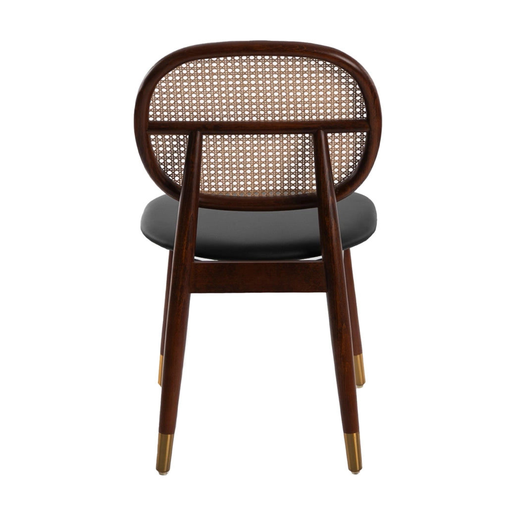 Sedia in rattan ed ecopelle nera