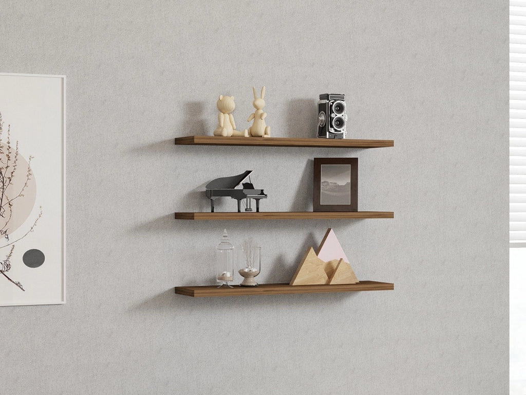 Meina, Mensola 3 Ripiani, 60x15x2h cm Marrone Noce