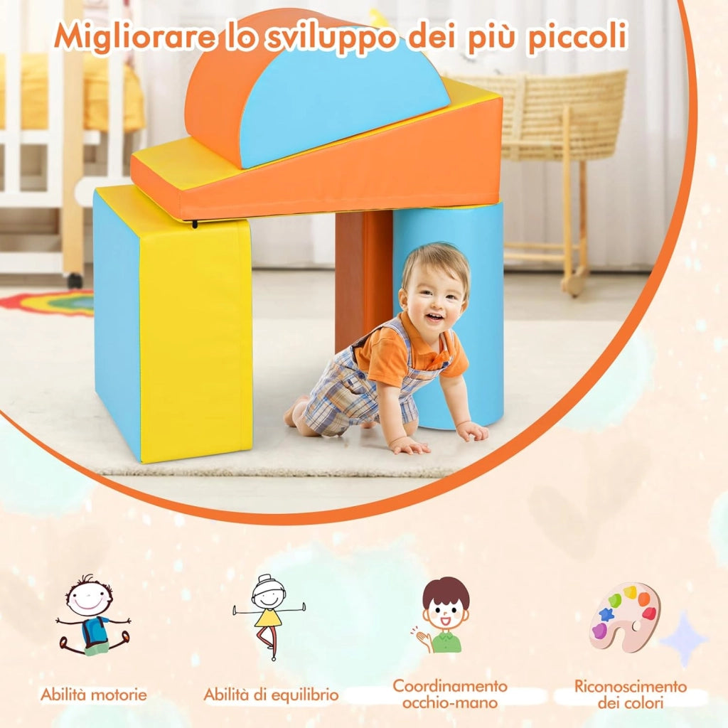 Set di 5 Blocchi con Diverse Forme e Colori, Giocattolo per Arrampicata e Strisciamento, Aiuta i Bambini a Crescere (Giallo e arancione)