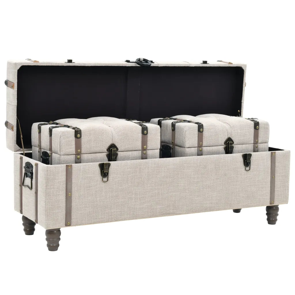 Set Cassapanche 3 pz in Legno Massello e Acciaio 112x37x45 cm cod mxl 40084