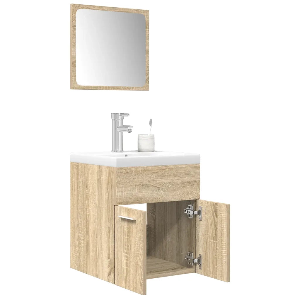 Set Mobili da Bagno | Armadio da bagno 3 pz Rovere Sonoma in Legno Multistrato