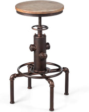 Sgabello da Bar Senza Schienale Braccioli in Bronzo, Sedia Rotonda con Poggiapiedi in Metallo Base, Sedia Regolabile 60-75 cm in Altezza, Vintage Industriale Moderno (Bronzo)