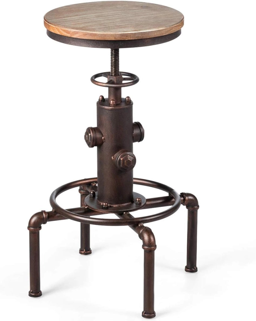 Sgabello da Bar Senza Schienale Braccioli in Bronzo, Sedia Rotonda con Poggiapiedi in Metallo Base, Sedia Regolabile 60-75 cm in Altezza, Vintage Industriale Moderno (Bronzo)