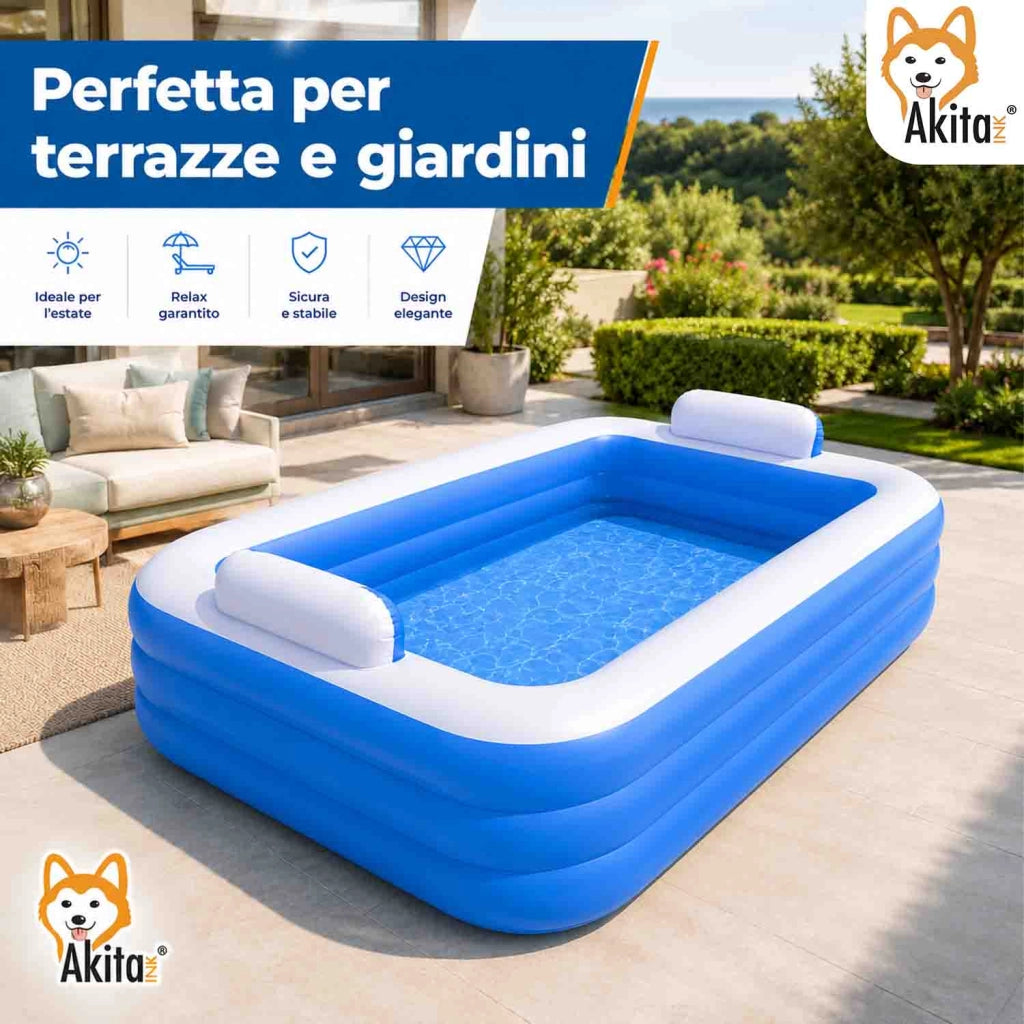 Akitaink Piscina Gonfiabile 3 metri con cuscini 305x183x56 cm