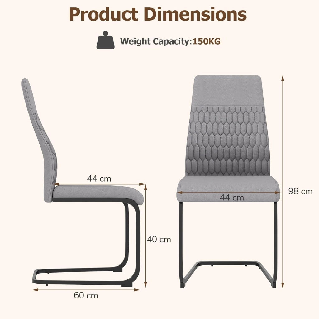 Set di 4 sedie da pranzo con struttura a forma di C, sedie con schienale ergonomico e alto, seduta imbottita, portata fino a 150 kg, 44 x 60 x 98 cm, per cucina, ristorante