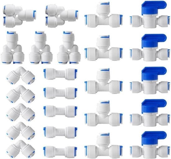 Set di connessioni universali - Adattatore di connessione - Adattatore di filtro acqua - Tubo 1/4 pollici - Tubo per frigorifero - Tubo acqua - Adatto a - Colore o modello - 25 pezzi - Compatibile con