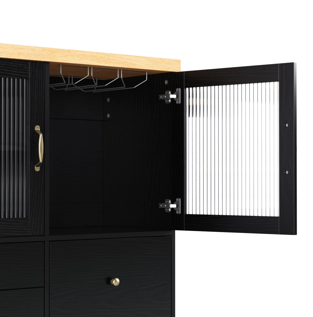 Isola cucina 100x42-70x91.5 cm con piano estendibile e ruote in MDF nero e naturale