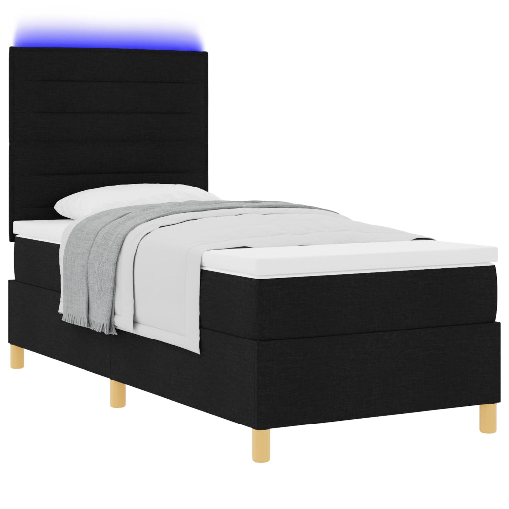 Letto Contenitore con Materasso e LED Nero 90x200 cm Tessuto