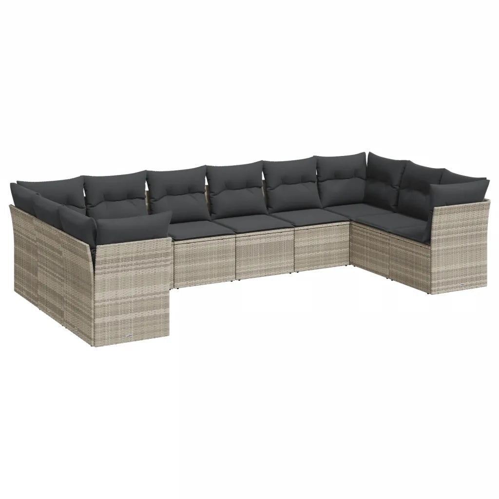 Set Divano Giardino 10 pz con Cuscini Grigio Chiaro Polyrattan