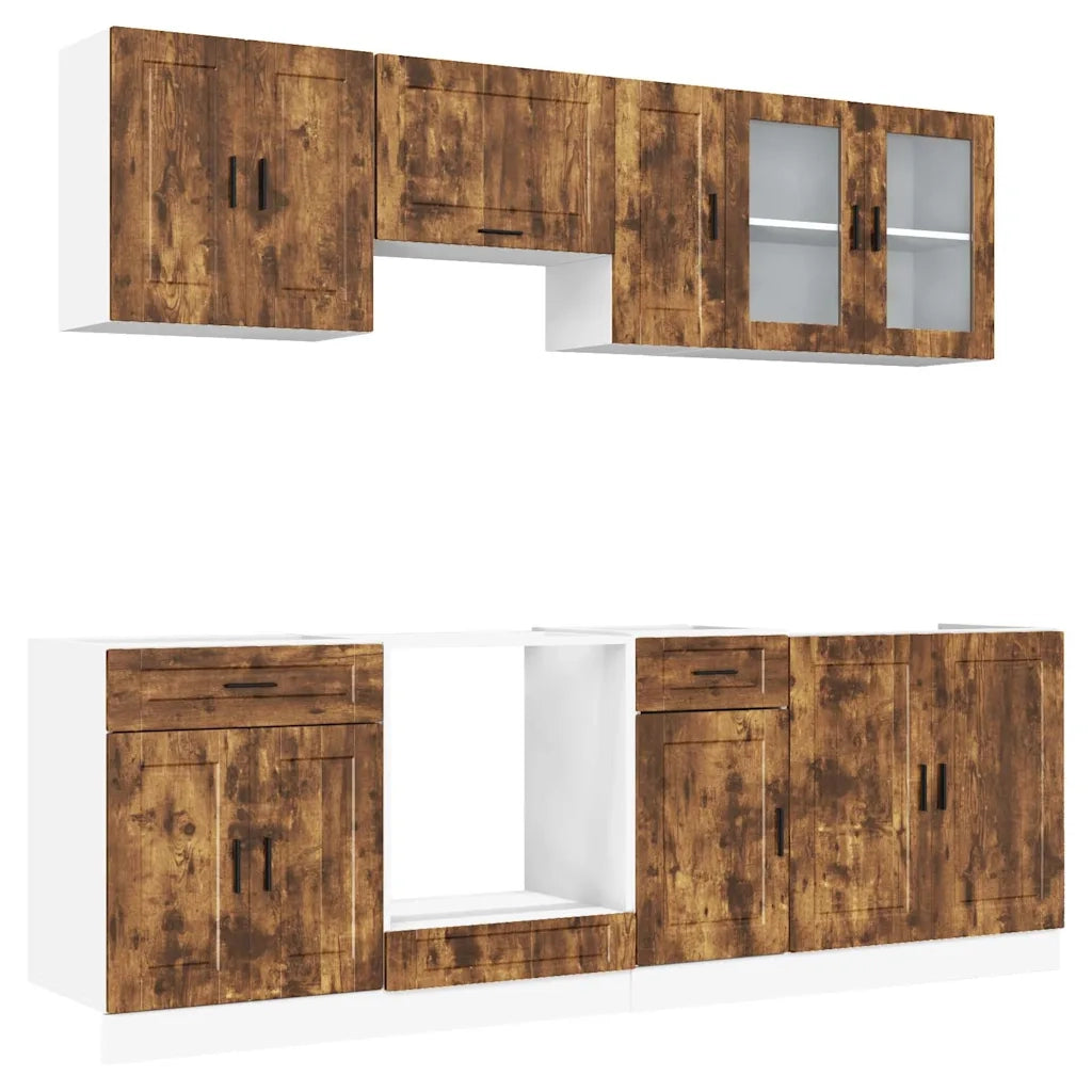 Set Mobili da Cucina 8 pz Kalmar Rovere Fumo Legno Multistrato