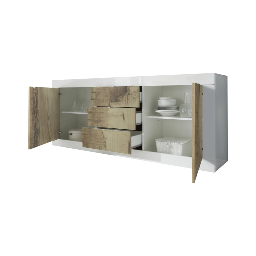Madia Pasubio, Credenza 3 Cassetti, 210x42x85.8h cm Bianco Lucido