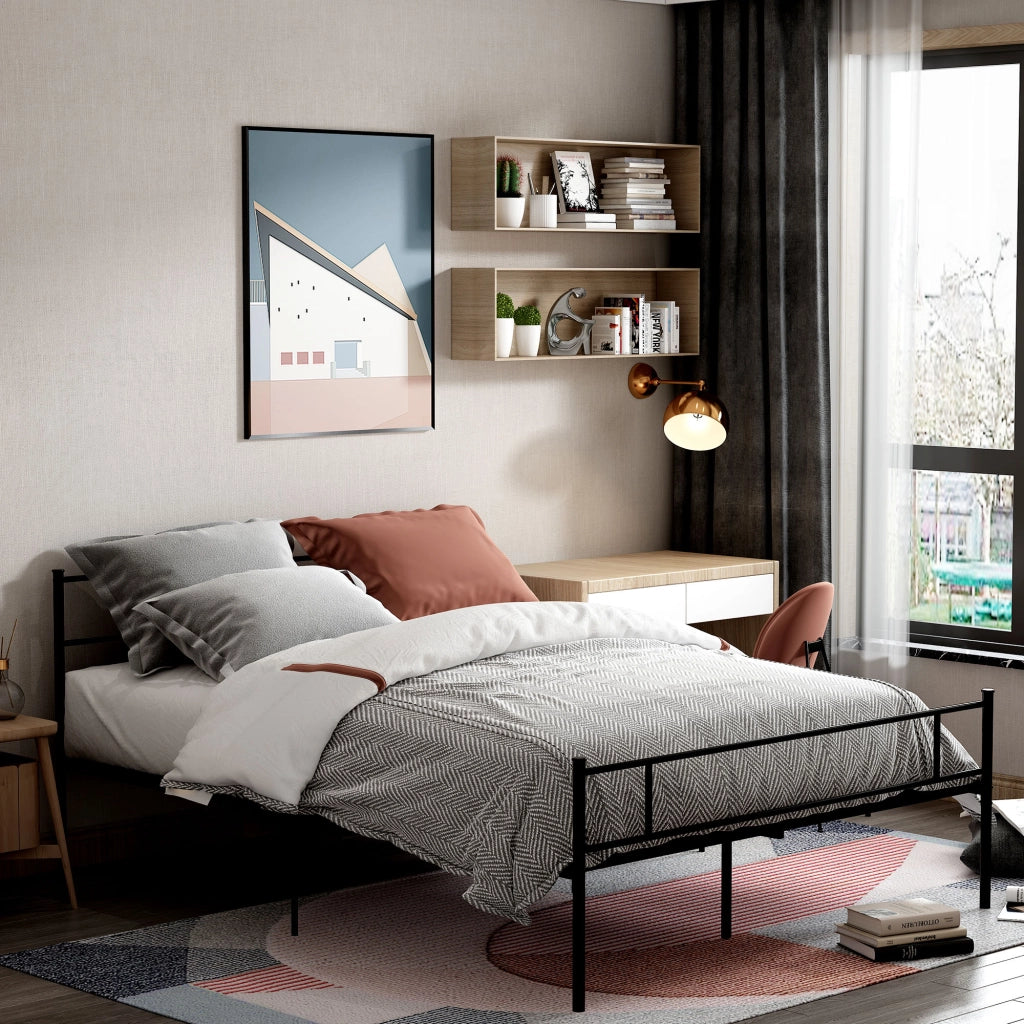 Letto Matrimoniale in Acciaio con Testiera e Pediera ¨C zephmum ¨C Nero 160x200 cm