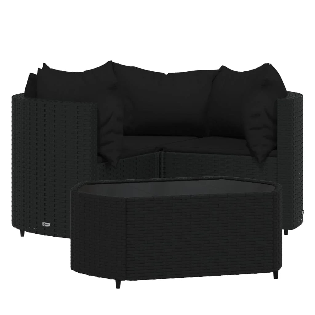 Set di mobili da giardino mobili da esterno set da 4 pezzi con cuscini resina intrecciata nera 02_0016163
