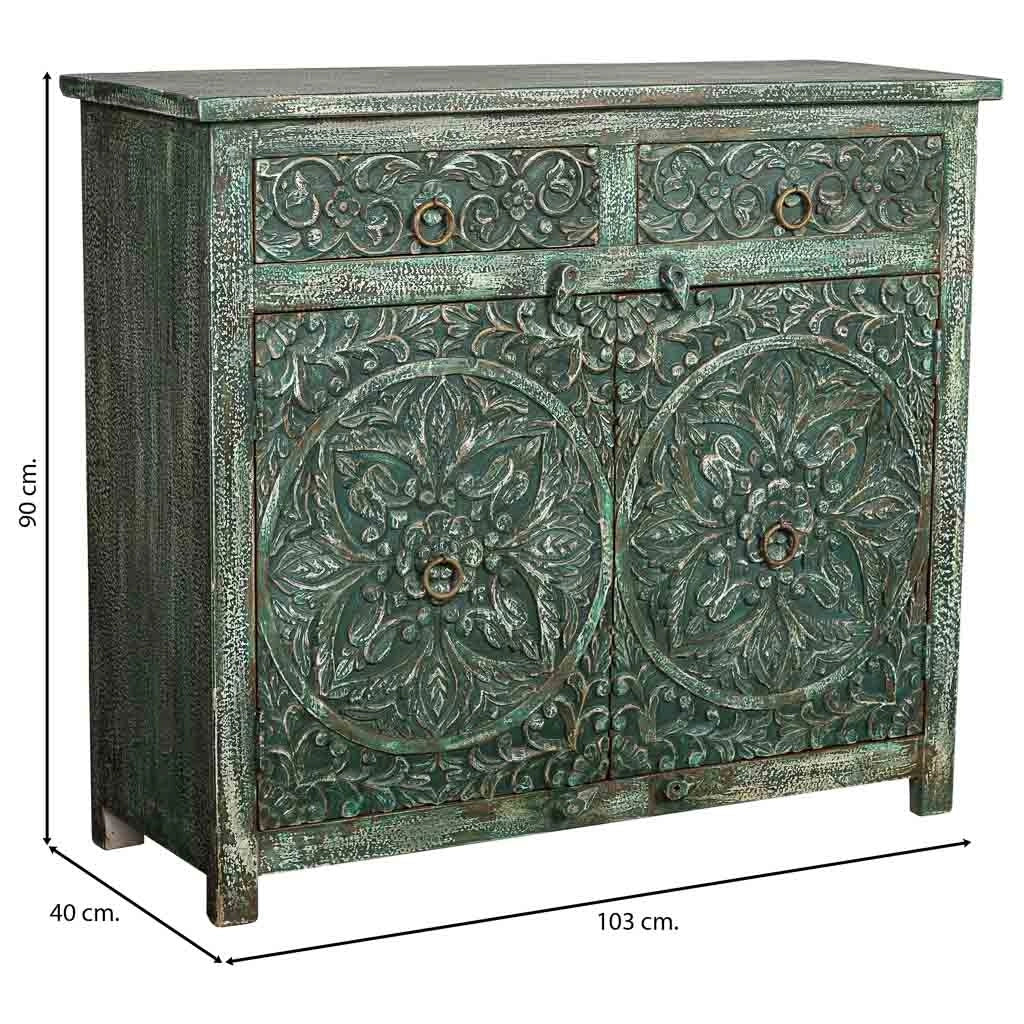 Credenza in legno invecchiato verde 103x40x90