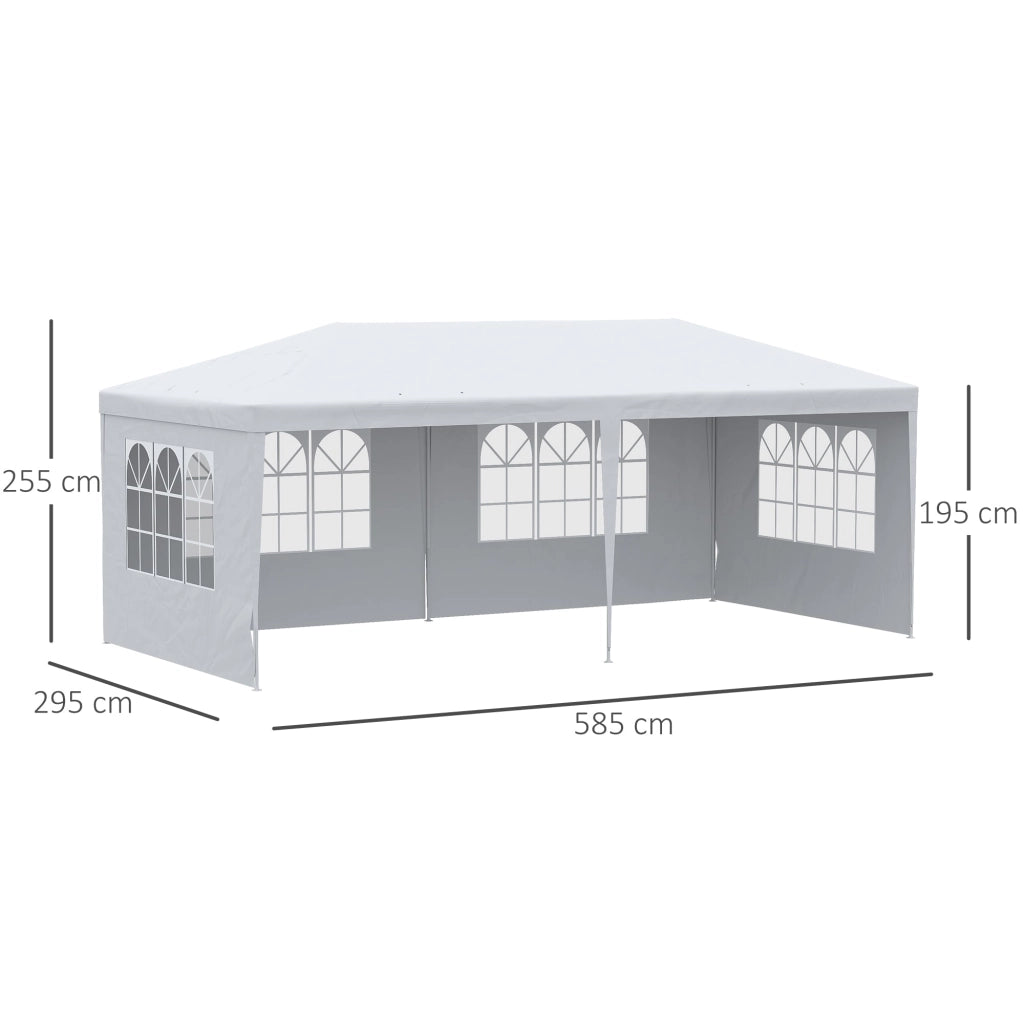 Gazebo da Giardino 580x290x250 cm con Pareti Rimovibili e Finestre Trasparenti Bianco