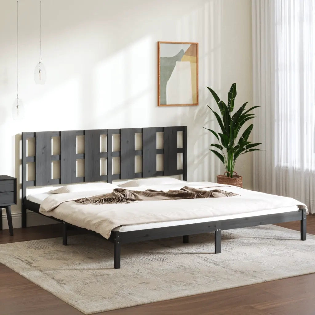 Letto matrimoniale | Letto per adulti | Giroletto Grigio in Legno Massello di Pino 200x200 cm
