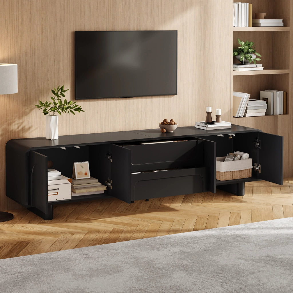 Mobile Porta TV 180 cm Nero in MDF con Ante e Cassetti Design Moderno