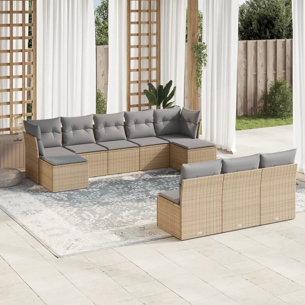 Set Divano da Giardino 10 pz con Cuscini Beige in Polyrattan 3250128