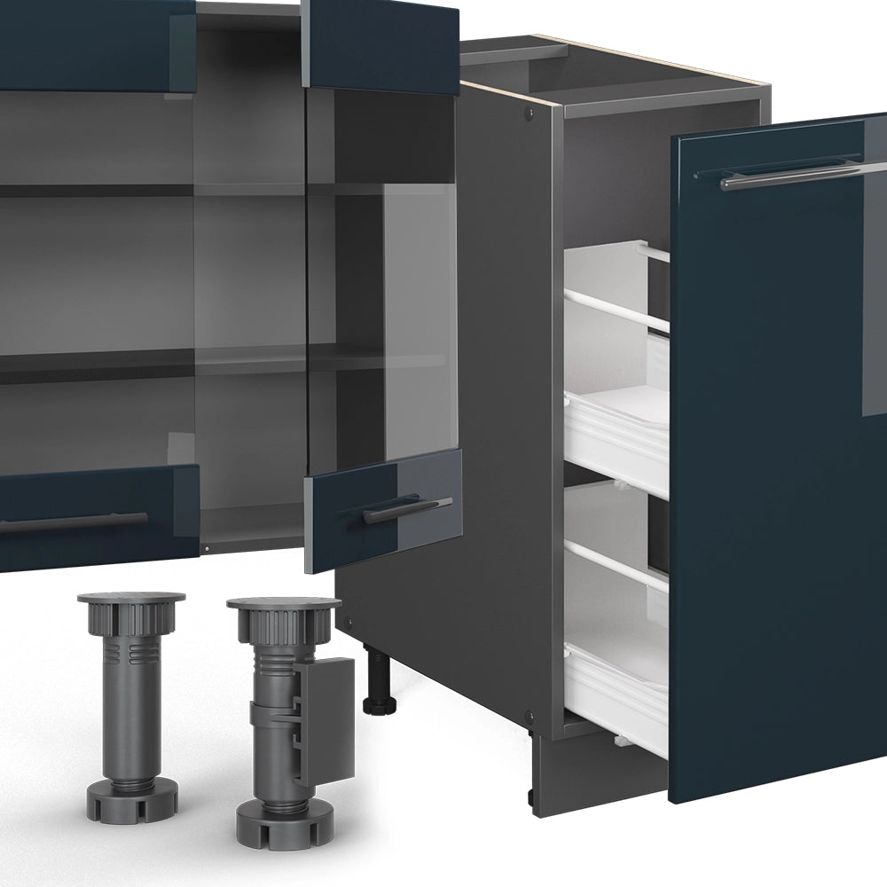Cucina componibile Fame-Line Blu scuro lucido/Antracite 280 cm, PL Antracite Vicco