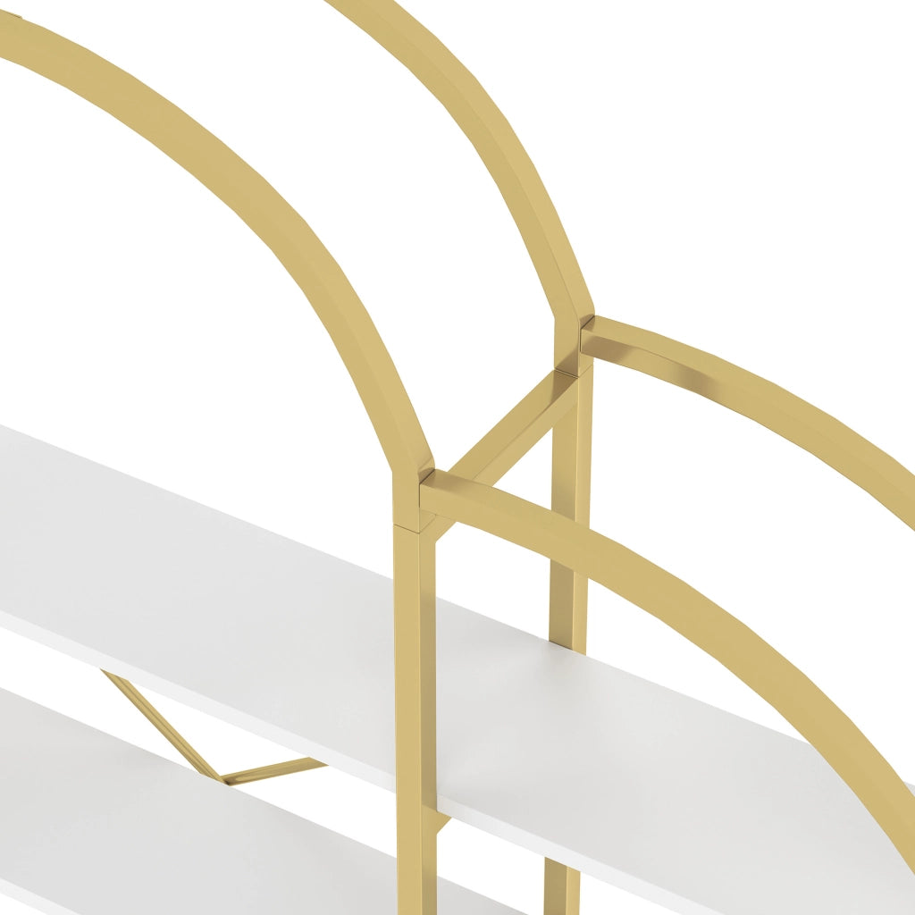 Scaffale a 5 ripiani in MDF e metallo bianco e oro, 170 x 26 x 190 cm