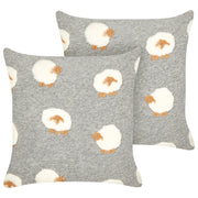 Set di 2 cuscini in cotone ricamati con motivo a pecorelle grigio 45 x 45 cm morbida imbottitura