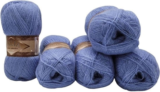 Angora Gold Simli glitterwol blauw 40 - 5 x 100 g effen effectwol 500 gram con effetto metallizzato