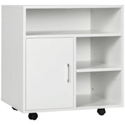 Mobiletto Porta Stampante con Ripiani Aperti e Armadietto 60x50x65.5cm in Legno Bianco