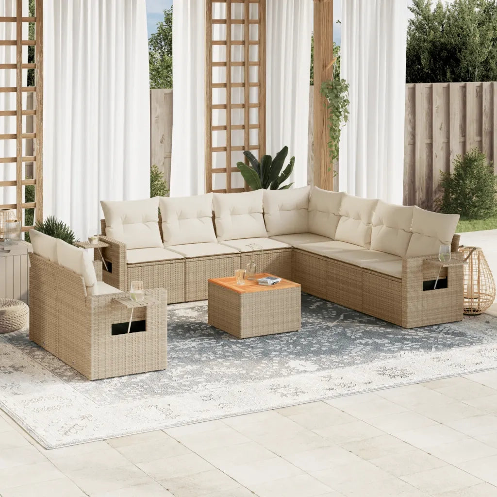 Set Divano da Giardino 10 pz con Cuscini Beige in Polyrattan 3256961