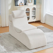Poltrona singola moderna in velluto a coste beige 160x66x90 cm con cuscino removibile