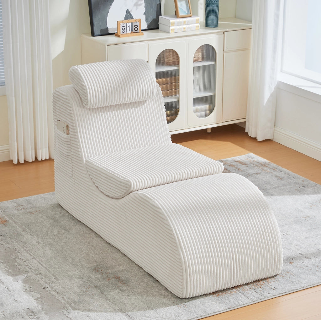 Poltrona singola moderna in velluto a coste beige 160x66x90 cm con cuscino removibile