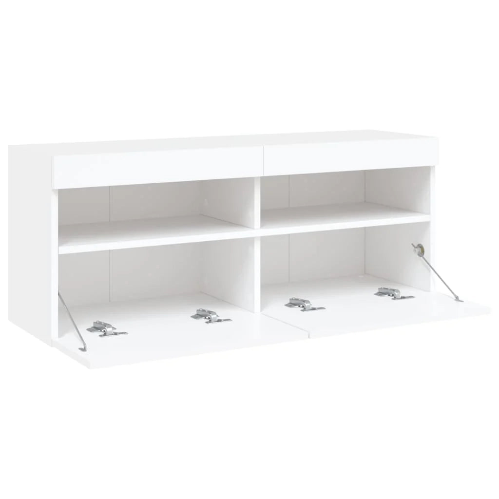 Mobile TV multimediale scaffale TV credenza mobile TV sala da pranzo soggiorno camera da letto mobile da parete con luci LED 100 x 30 x 40 cm bianco 02_0027835