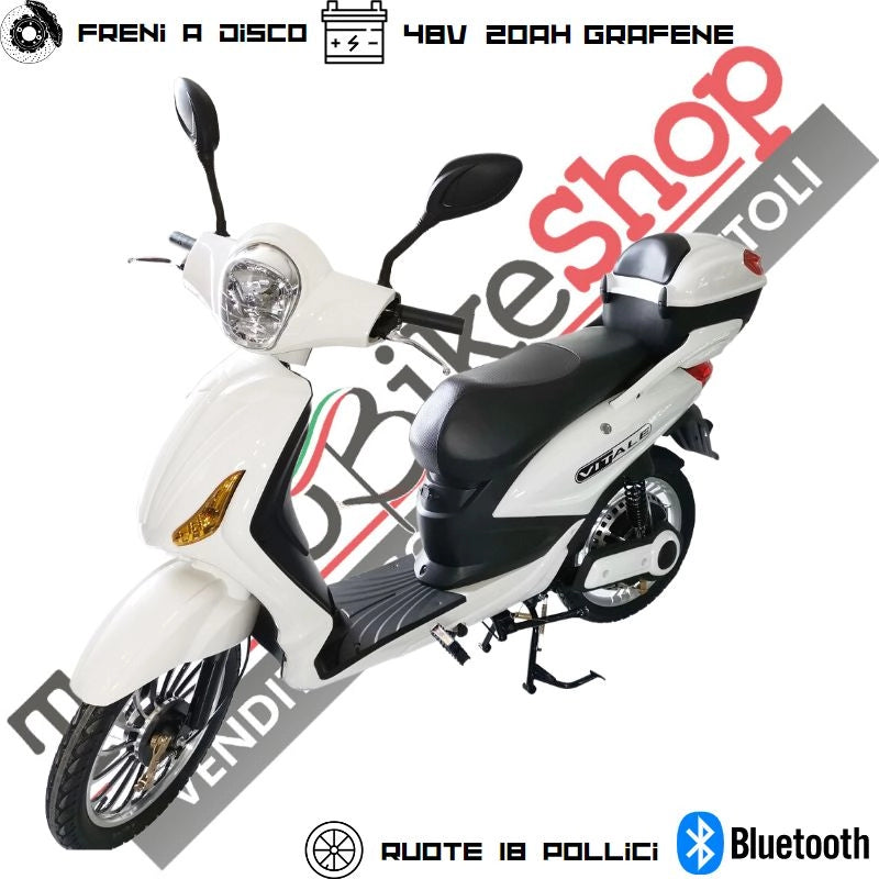 Bici Elettrica Scooter Velocipede Vitale NJT-007 250W  20Ah 48V Batteria a Grafene-Bianco