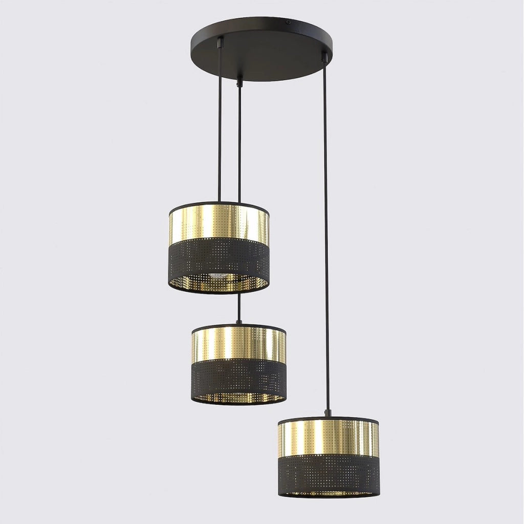 Lampada a sospensione Lux in acciaio bicolore nero opaco e oro